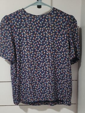 Susan Bristol Navy Floral Short-Sleeve Blouse